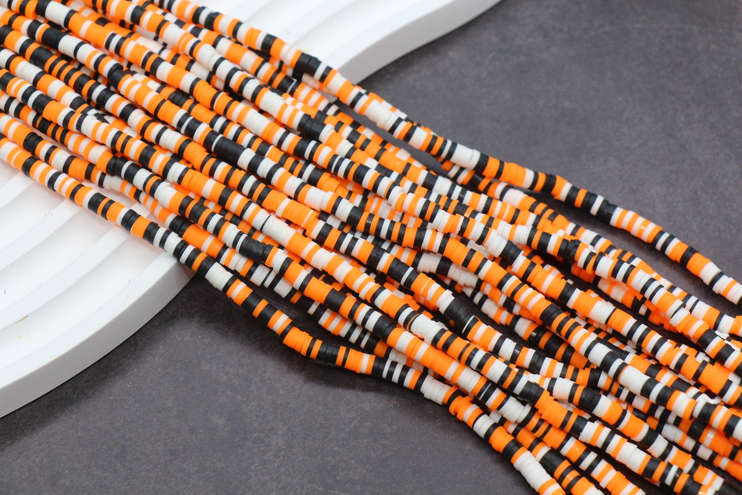 4mm Halloween Polymer Clay Heishi Beads, Flat Disc Beads Orange Black White Purple, DIY Jewelry Making Beads for Bracelets & Necklaces