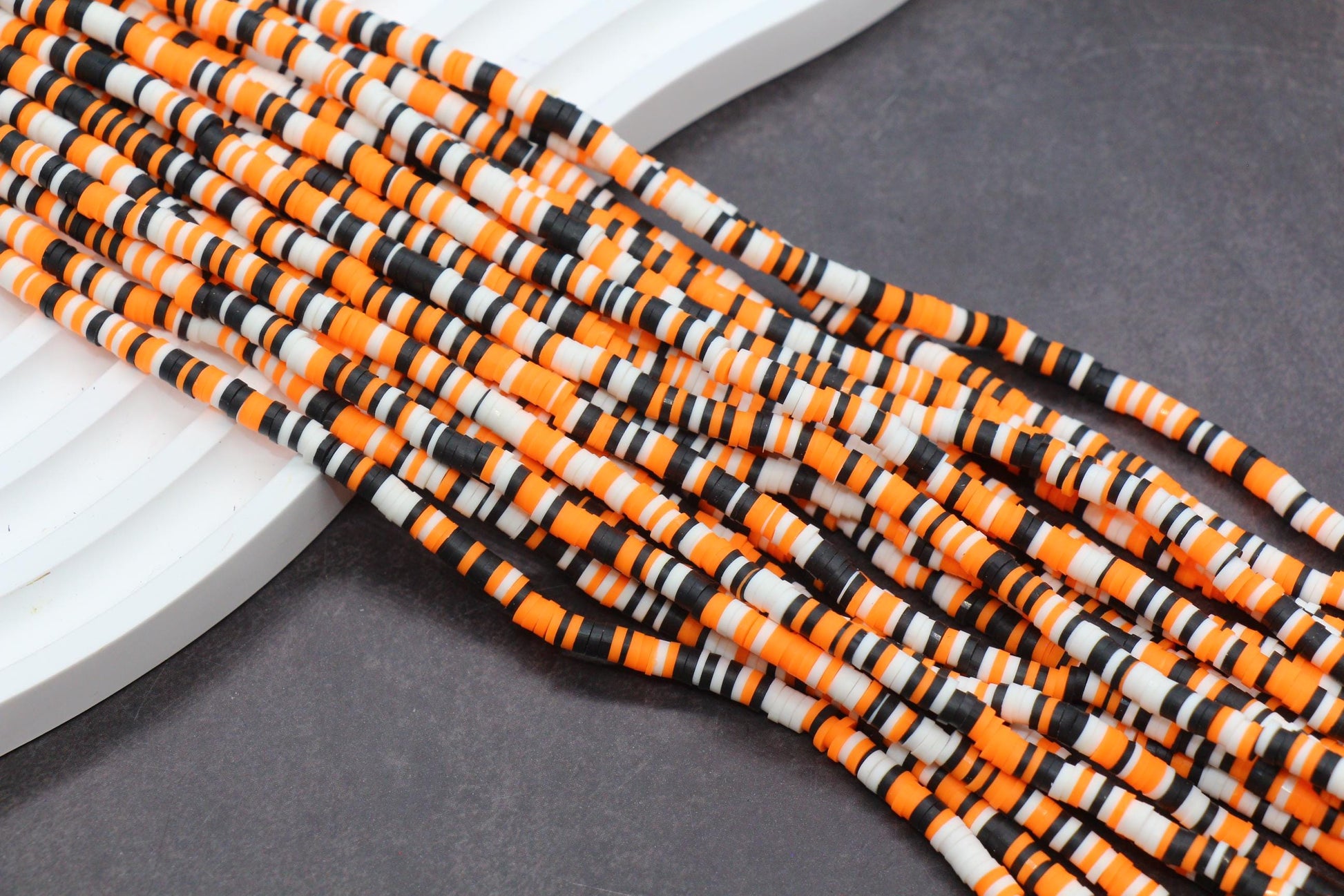 4mm Halloween Polymer Clay Heishi Beads, Flat Disc Beads Orange Black White Purple, DIY Jewelry Making Beads for Bracelets & Necklaces
