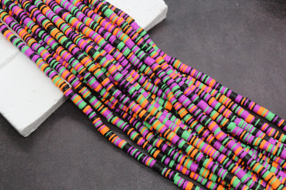 6mm Halloween Heishi Beads, Polymer Clay Flat Disc Beads, Spooky Season Beads Orange Black Purple Green, Jewelry Making Supplies