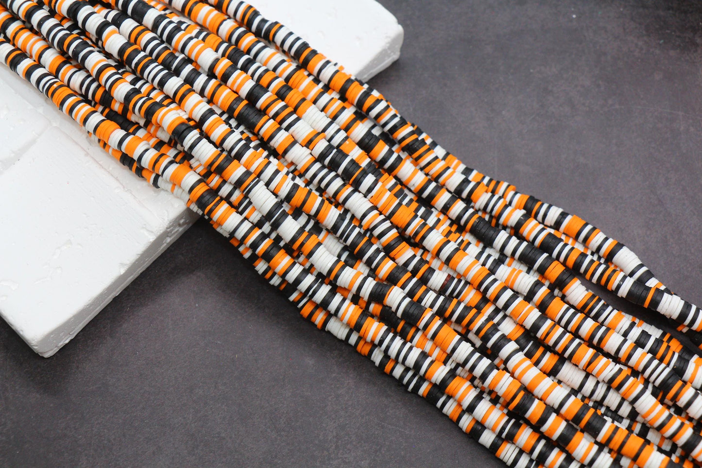 6mm Halloween Heishi Beads, Polymer Clay Flat Disc Beads, Spooky Season Beads Orange Black Purple Green, Jewelry Making Supplies
