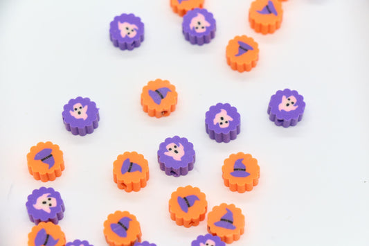 Halloween Polymer Clay Beads, Ghost & Witch Hat Round Beads for Jewelry Making, Halloween Bracelet Supplies, Fall Craft Accessories