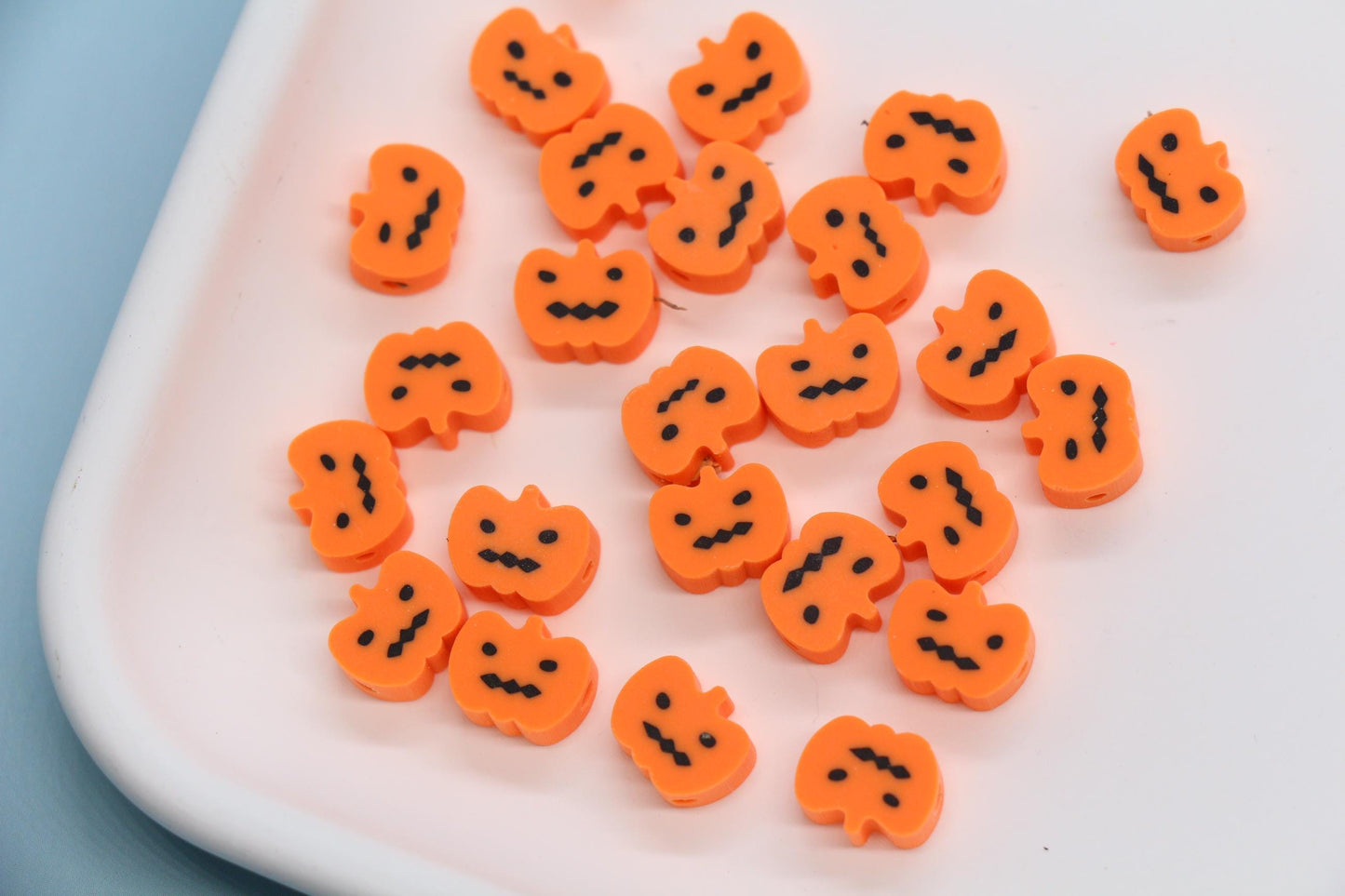 Halloween Pumpkin Polymer Clay Beads, Jack-o'-Lantern Beads for Jewelry Making, Spooky Season Crafts, Halloween Bracelets, Earrings