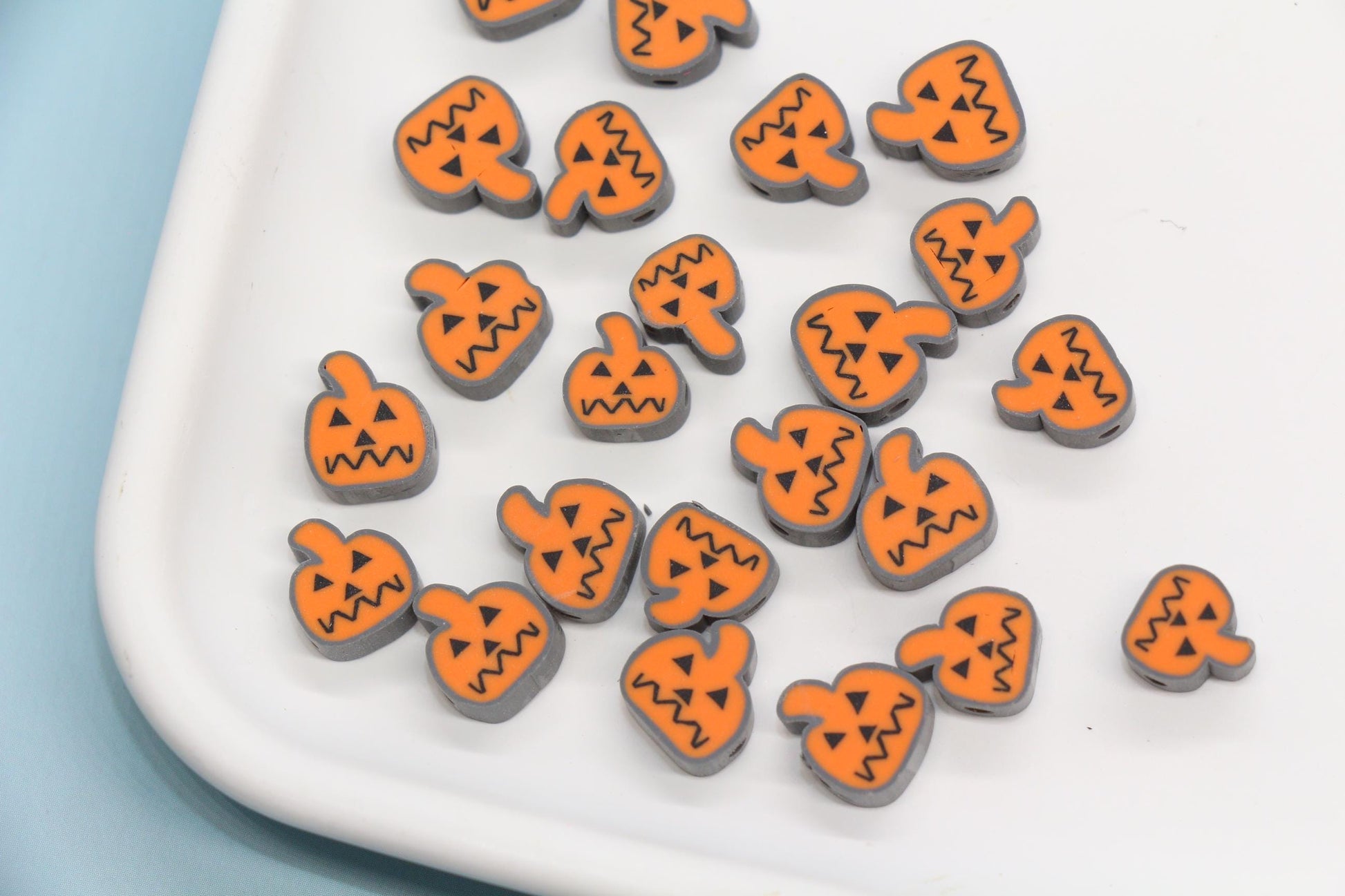 Halloween Pumpkin Polymer Clay Beads, Jack-o'-Lantern Beads for Jewelry Making, Spooky Season Crafts, Halloween Bracelets, Earrings