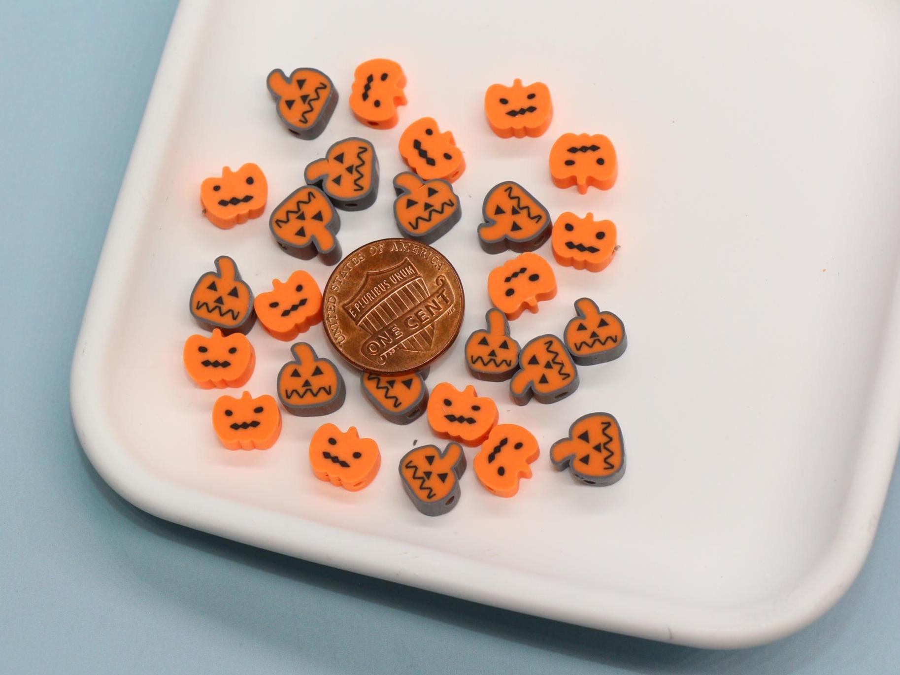 Halloween Pumpkin Polymer Clay Beads, Jack-o'-Lantern Beads for Jewelry Making, Spooky Season Crafts, Halloween Bracelets, Earrings