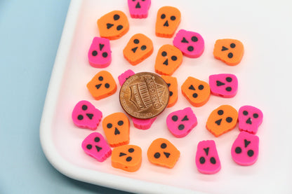 Halloween Skull Polymer Clay Beads, Orange & Pink Skull Beads for Jewelry Making, Day of the Dead Crafts, DIY Halloween Bracelets