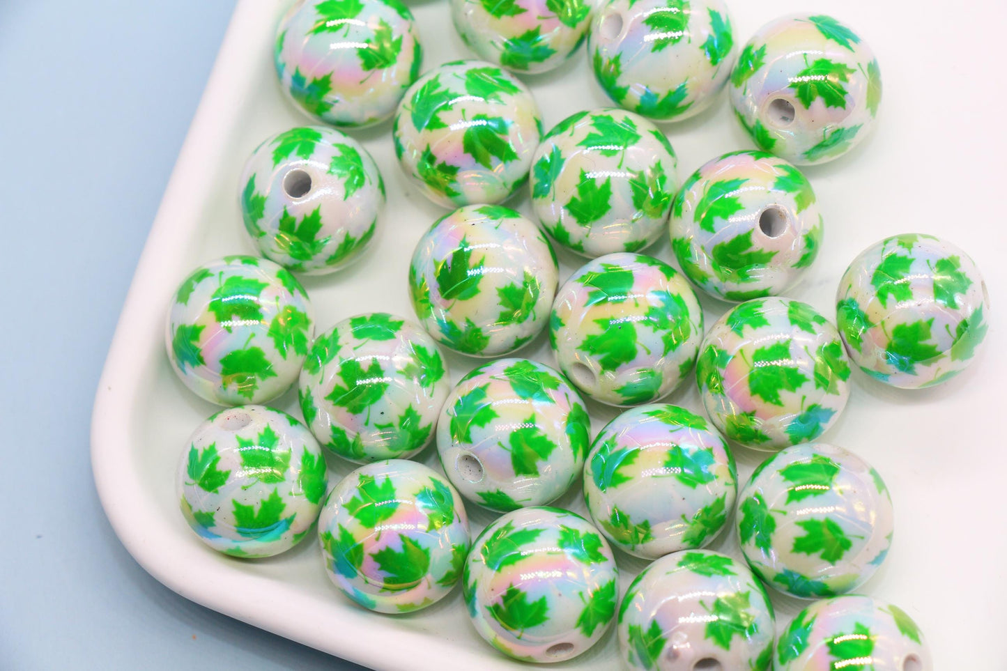 16mm Iridescent Leaf Printed Acrylic Beads