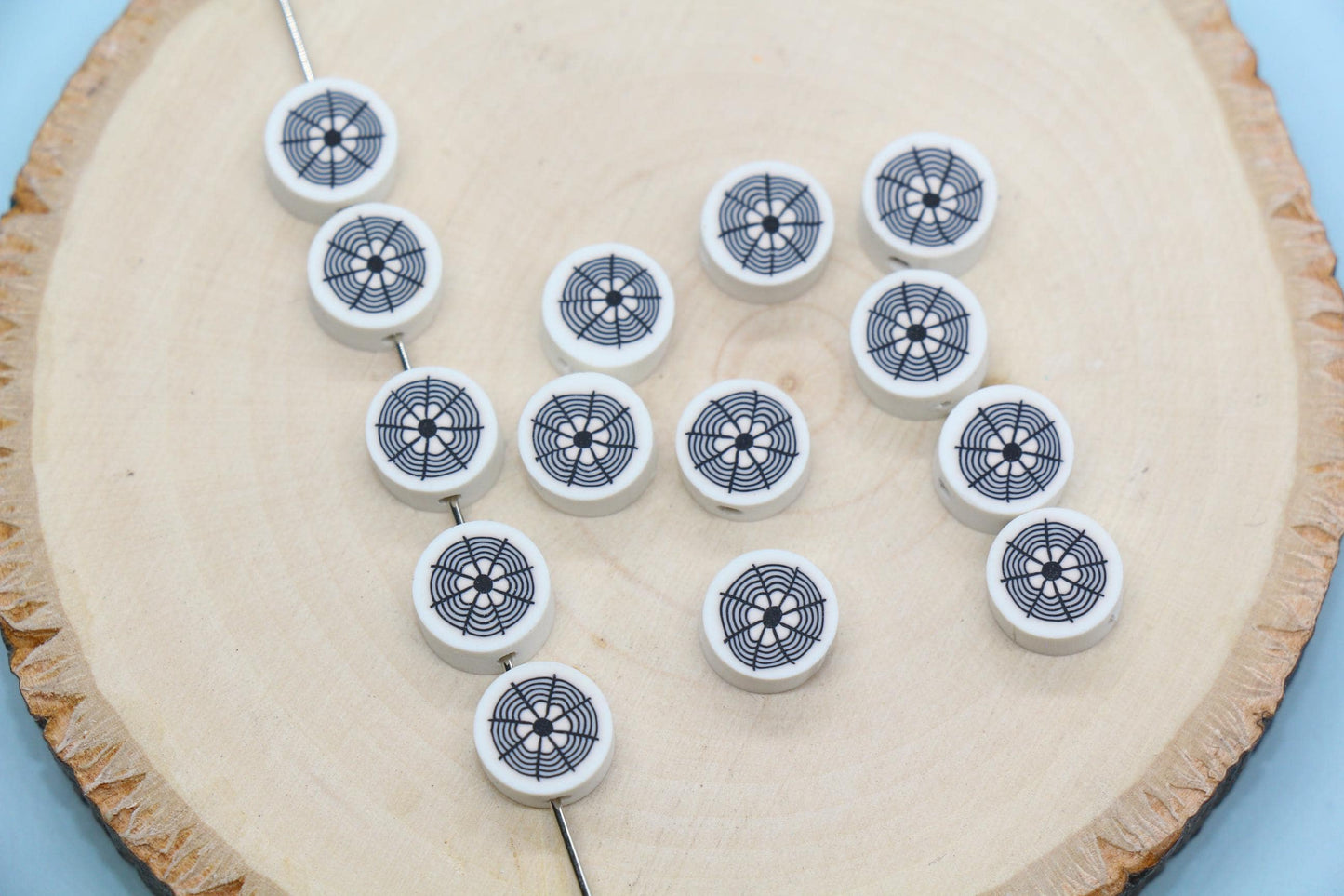 Spider Web Beads, Polymer Clay Halloween Beads, Round Spider Web Clay Beads for Bracelets & Kids Crafts, #92