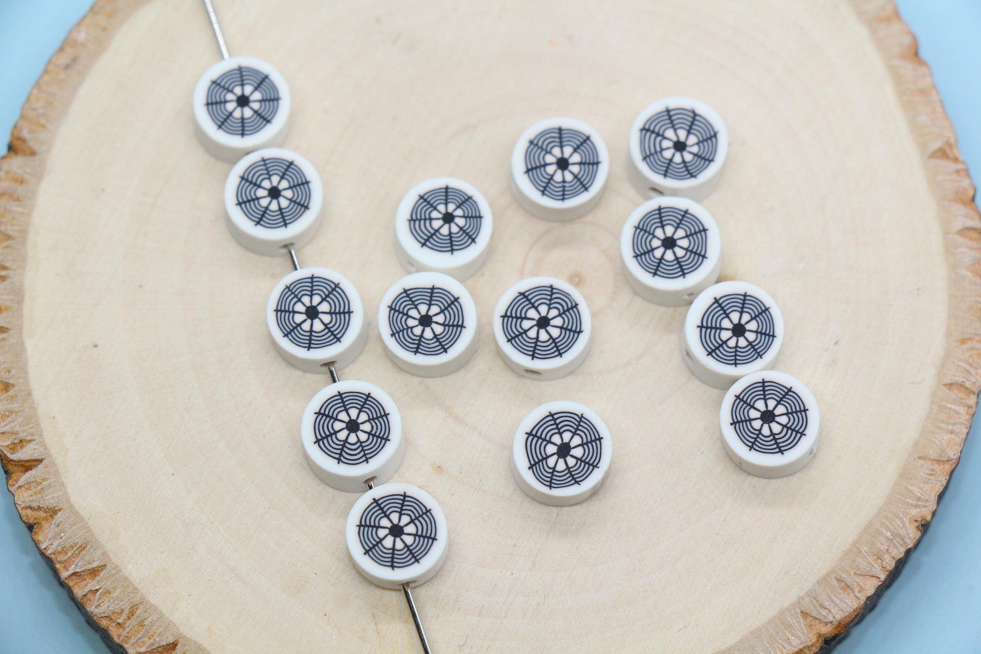 Spider Web Beads, Polymer Clay Halloween Beads, Round Spider Web Clay Beads for Bracelets & Kids Crafts, #92