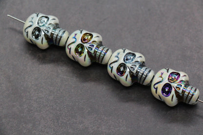 Iridescent Skull Beads, Acrylic Halloween Beads with Rainbow Metallic Accents, Spooky Jewelry Findings, Skeleton Craft Supplies #3876