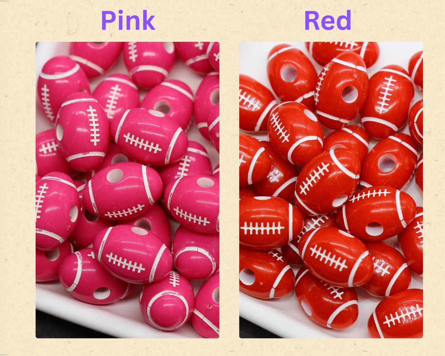 Football Beads, Acrylic Sports Beads in Bright Colors for Jewelry Making, Team Spirit Beads, Ideal for Bracelets & Accessories