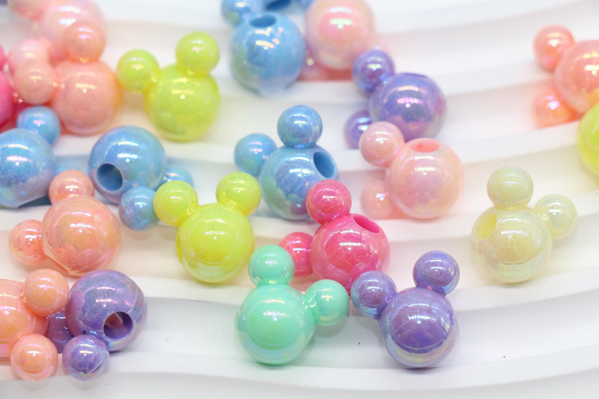 Mickey Mouse Beads, Multicolored AB Mickey Mouse Beads, Iridescent Mickey Mouse Beads, Mixed Color Mouse Beads, Large Hole Beads #1631