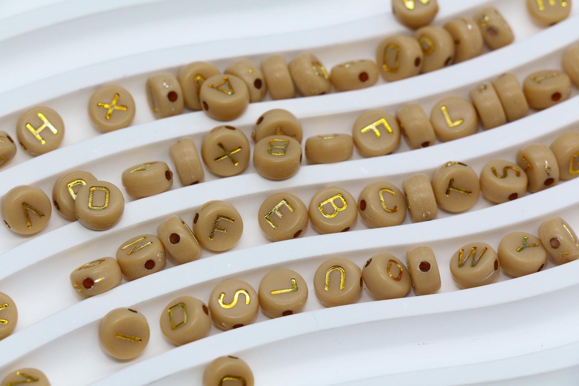 Mixed Gold Letter Beads, Round Plastic Alphabet Beads for Jewelry Making, Bright Colorful DIY Beads for Bracelets, Necklaces, Custom Names