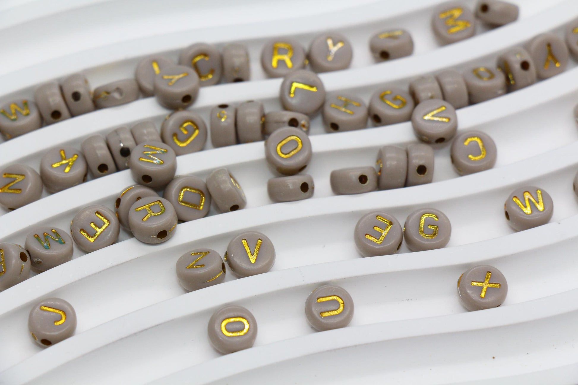 Mixed Gold Letter Beads, Round Plastic Alphabet Beads for Jewelry Making, Bright Colorful DIY Beads for Bracelets, Necklaces, Custom Names