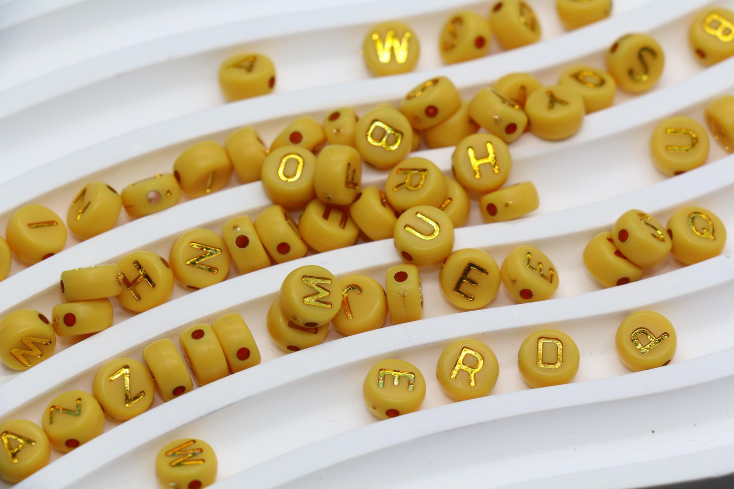 Mixed Gold Letter Beads, Round Plastic Alphabet Beads for Jewelry Making, Bright Colorful DIY Beads for Bracelets, Necklaces, Custom Names