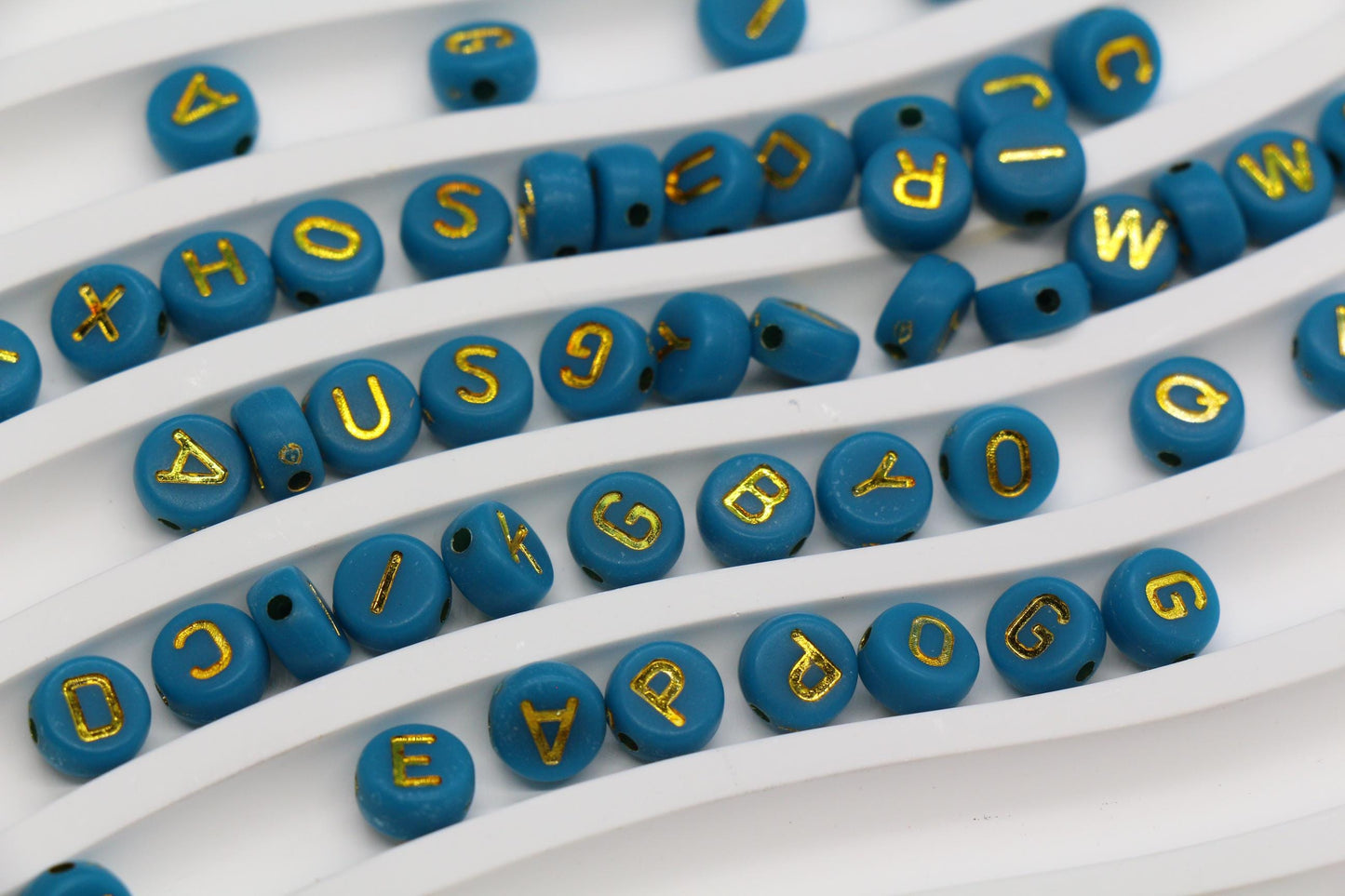 Mixed Gold Letter Beads, Round Plastic Alphabet Beads for Jewelry Making, Bright Colorful DIY Beads for Bracelets, Necklaces, Custom Names