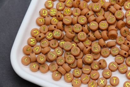Mixed Gold Letter Beads, Round Plastic Alphabet Beads for Jewelry Making, Bright Colorful DIY Beads for Bracelets, Necklaces, Custom Names
