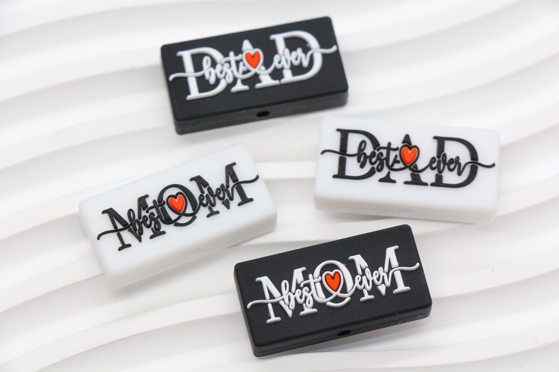 Best Mom & Dad Ever Silicone Focal Beads, Rectangular Letter Beads for Keychains, Bracelets, DIY Crafts, Gift for Mom, Dad