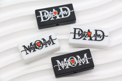 Best Mom & Dad Ever Silicone Focal Beads, Rectangular Letter Beads for Keychains, Bracelets, DIY Crafts, Gift for Mom, Dad