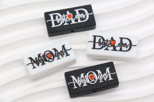 Best Mom & Dad Ever Silicone Focal Beads, Rectangular Letter Beads for Keychains, Bracelets, DIY Crafts, Gift for Mom, Dad