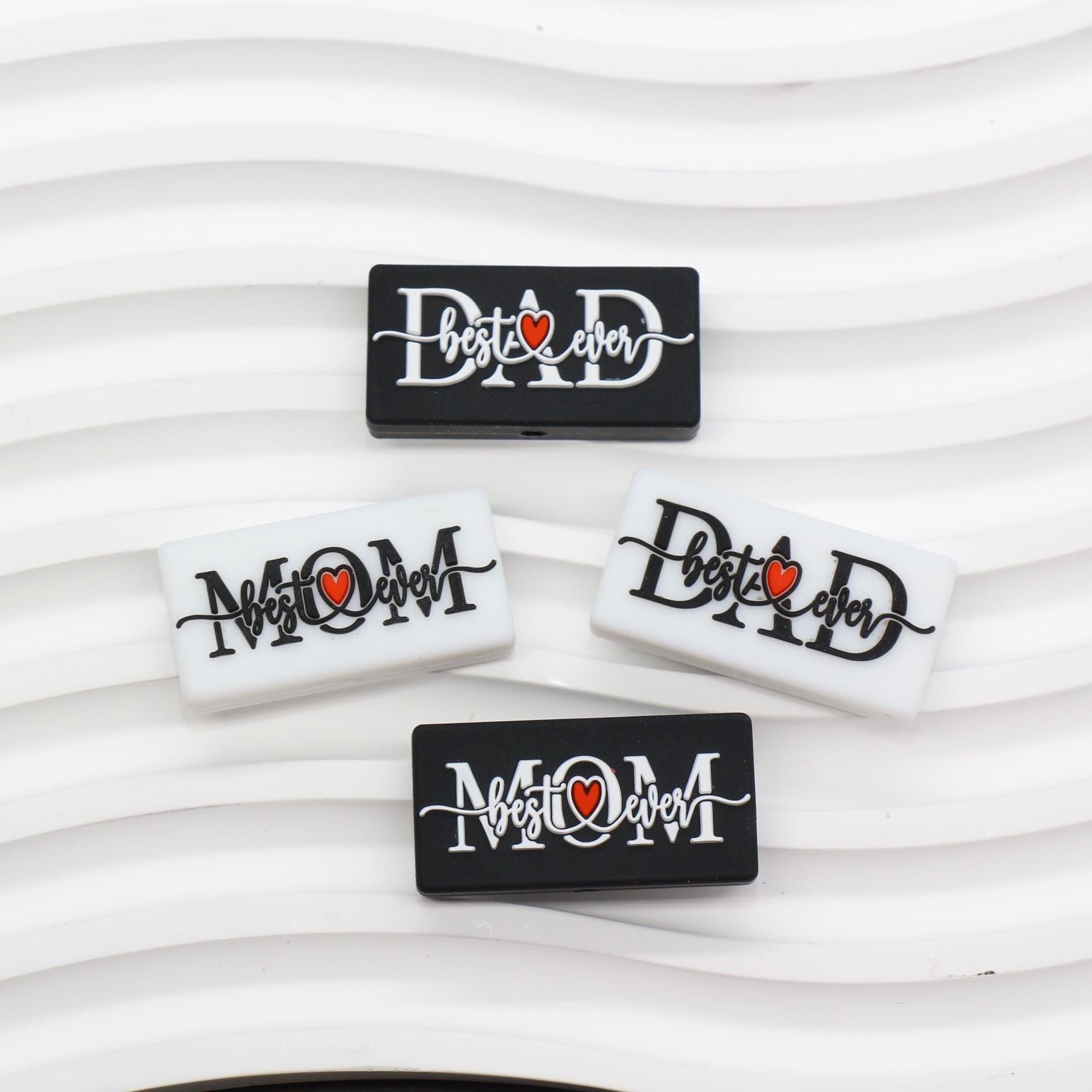 Best Mom & Dad Ever Silicone Focal Beads, Rectangular Letter Beads for Keychains, Bracelets, DIY Crafts, Gift for Mom, Dad