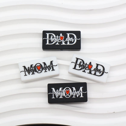 Best Mom & Dad Ever Silicone Focal Beads, Rectangular Letter Beads for Keychains, Bracelets, DIY Crafts, Gift for Mom, Dad