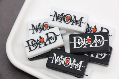Best Mom & Dad Ever Silicone Focal Beads, Rectangular Letter Beads for Keychains, Bracelets, DIY Crafts, Gift for Mom, Dad