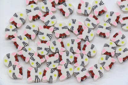Cat Beads for Bracelets, White Kitty Polymer Clay Beads with Bow, Cute Animal Face Beads for Jewelry Making, DIY Craft Supplies#199