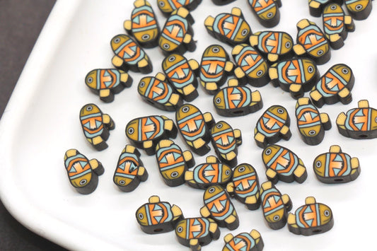 Clownfish Polymer Clay Beads, Ocean Animal Beads for Jewelry Making, Sea Life Beads for Bracelets, Fish Beads, Tropical Sea Creatures #1021