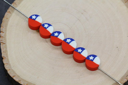 Chile Flag Polymer Clay Beads, Red White Blue Star Beads for Bracelets, Patriotic, Travel, Cultural Jewelry Making Supplies #1024