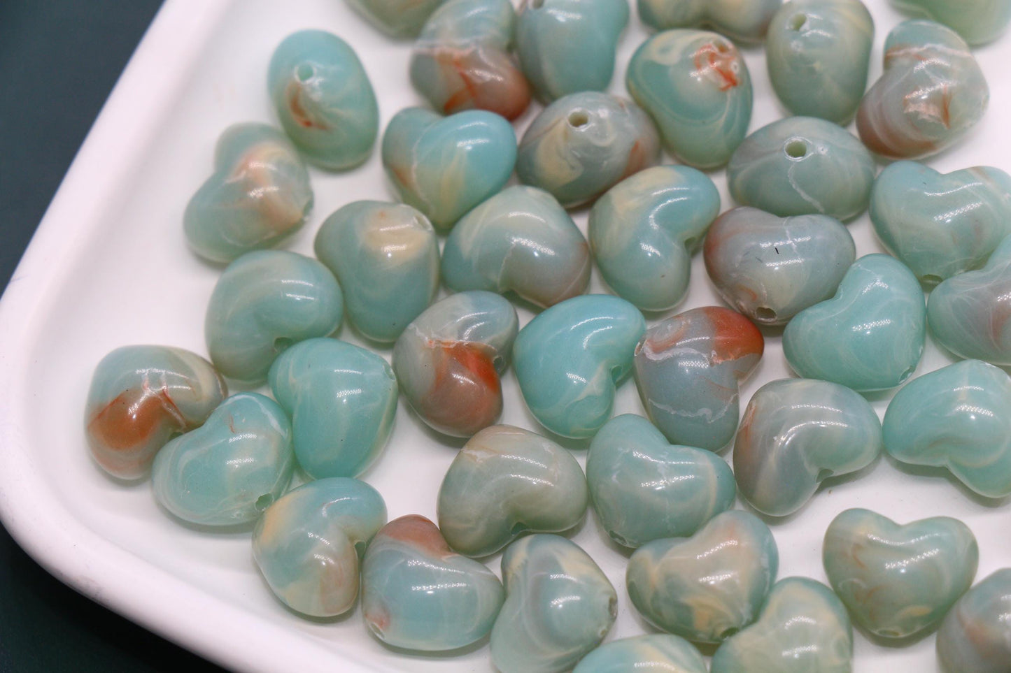 12mm Seafoam Green Heart Beads, Plastic Pastel Heart Beads, Jewelry Making Supplies #3903