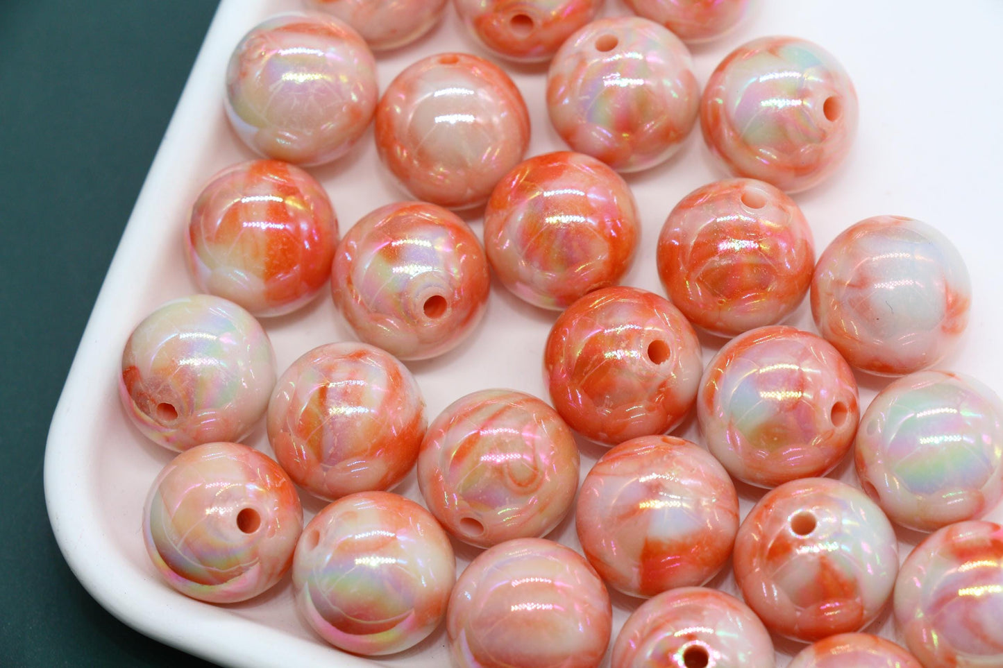16mm Iridescent Coral Swirl Gumball Beads, Marbled Round Acrylic Beads