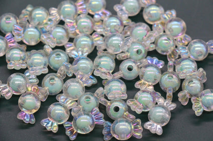 Iridescent Candy Beads, 16mm Wrapped Candy Beads for Jewelry Making, Kawaii Bracelet & Necklace DIY Supplies