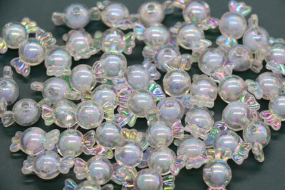 Iridescent Candy Beads, 16mm Wrapped Candy Beads for Jewelry Making, Kawaii Bracelet & Necklace DIY Supplies