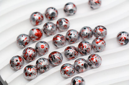 10mm Splatter Painted Acrylic Beads, Round Glossy Beads with Gold and Black Speckle for Jewelry Making, DIY Crafts