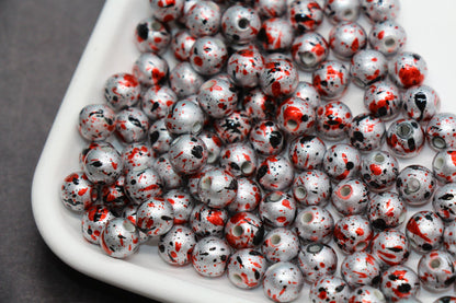8mm Splatter Painted Acrylic Beads, Round Glossy Beads with Gold and Black Speckle for Jewelry Making, DIY Crafts