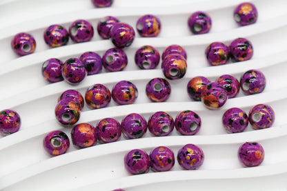 8mm Splatter Painted Acrylic Beads, Round Glossy Beads with Gold and Black Speckle for Jewelry Making, DIY Crafts