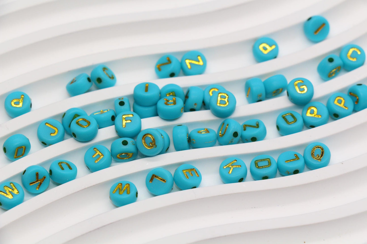 Mixed Gold Letter Beads, Round Plastic Alphabet Beads for Jewelry Making, Bright Colorful DIY Beads for Bracelets, Necklaces, Custom Names