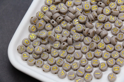 Mixed Gold Letter Beads, Round Plastic Alphabet Beads for Jewelry Making, Bright Colorful DIY Beads for Bracelets, Necklaces, Custom Names