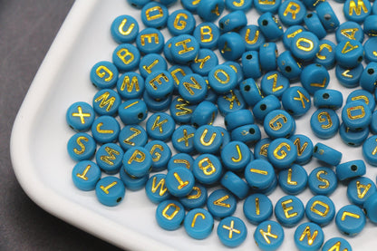 Mixed Gold Letter Beads, Round Plastic Alphabet Beads for Jewelry Making, Bright Colorful DIY Beads for Bracelets, Necklaces, Custom Names