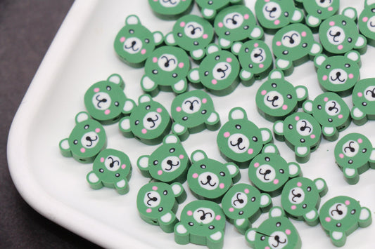 Green Bear Beads for Bracelets, Cute Animal Face Polymer Clay Beads, Kawaii Bear Beads for Jewelry Making, DIY Bracelet Supplies #404