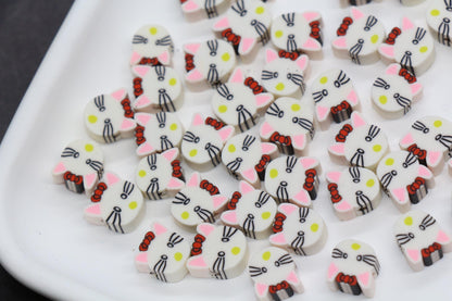 Cat Beads for Bracelets, White Kitty Polymer Clay Beads with Bow, Cute Animal Face Beads for Jewelry Making, DIY Craft Supplies#199