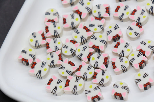 Cat Beads for Bracelets, White Kitty Polymer Clay Beads with Bow, Cute Animal Face Beads for Jewelry Making, DIY Craft Supplies#199