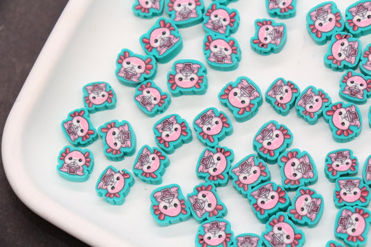 Axolotl Beads for Bracelets, Axolotl Polymer Clay Beads, Kawaii Animal Beads for Jewelry Making, Sea Creature Bead, DIY Craft Supplies #1019