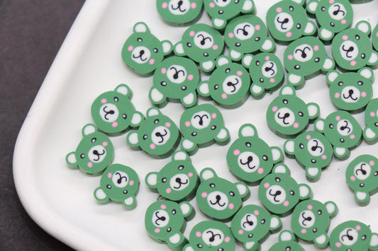Green Bear Beads for Bracelets, Cute Animal Face Polymer Clay Beads, Kawaii Bear Beads for Jewelry Making, DIY Bracelet Supplies #404