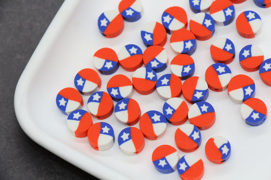 Chile Flag Polymer Clay Beads, Red White Blue Star Beads for Bracelets, Patriotic, Travel, Cultural Jewelry Making Supplies #1024
