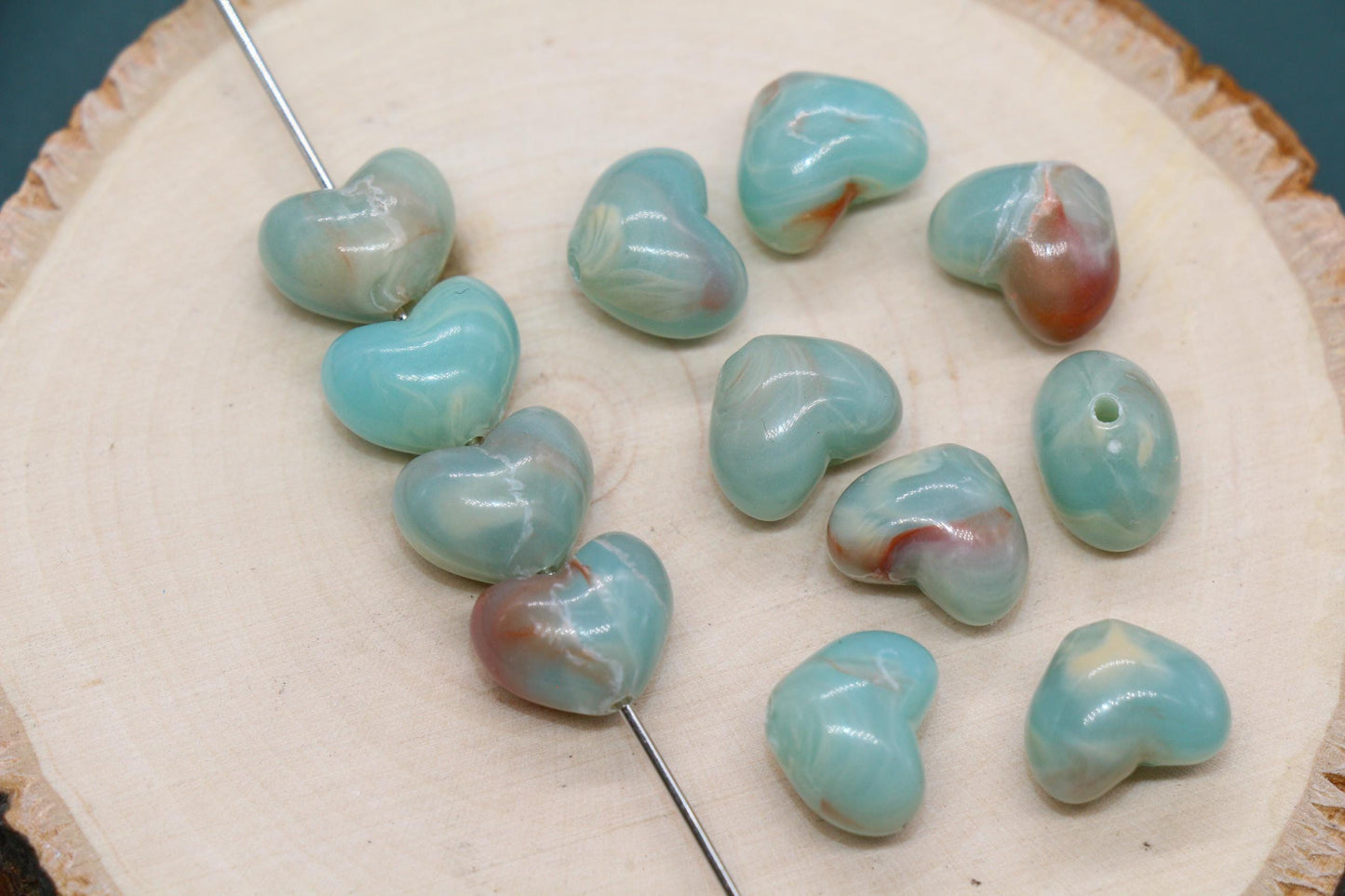 12mm Seafoam Green Heart Beads, Plastic Pastel Heart Beads, Jewelry Making Supplies #3903