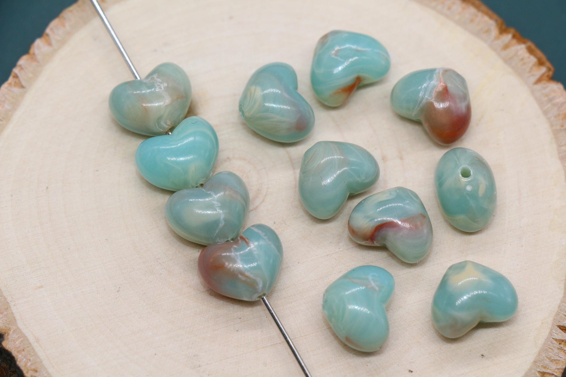 12mm Seafoam Green Heart Beads, Plastic Pastel Heart Beads, Jewelry Making Supplies #3903