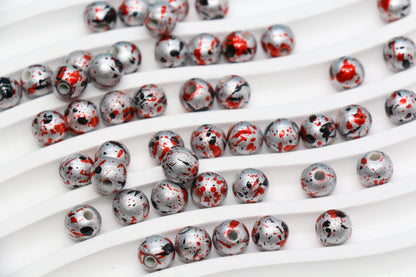 8mm Splatter Painted Acrylic Beads, Round Glossy Beads with Gold and Black Speckle for Jewelry Making, DIY Crafts
