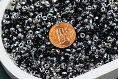 Black and Silver Ombre Glass Seed Beads 4mm, Shiny Round Beads for Jewelry Making, Seed Beads, Beading Supplies #2742