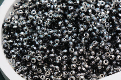 Black and Silver Ombre Glass Seed Beads 4mm, Shiny Round Beads for Jewelry Making, Seed Beads, Beading Supplies #2742
